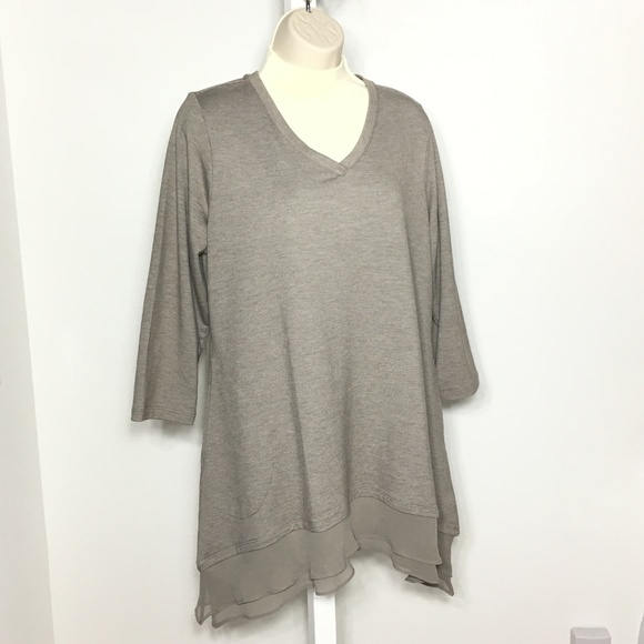 LOGO by Lori Goldstein Tops - LOGO Lounge French Terry Top Tiered Chiffon Trim L